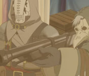 haitora using his rifle in a sandstorm